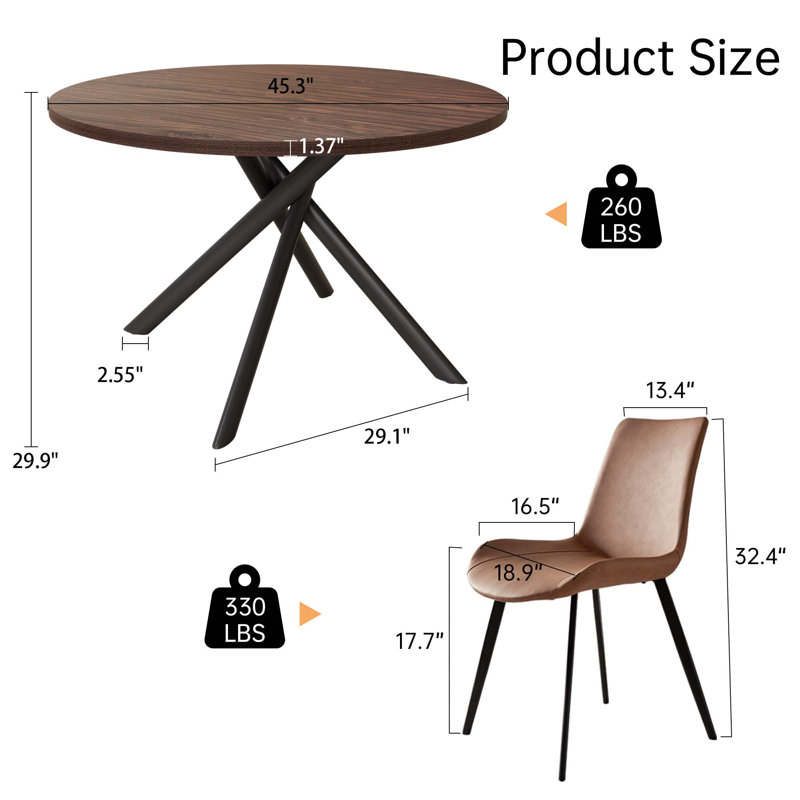 17 Stories Rohun 45.3"L Round Modern Kitchen Dining Table with 32.4"H ...